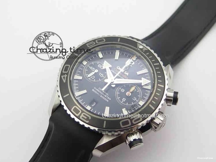 0319 Unisex Planet Ocean Master Chrono 45mm SS OM 1:1 Best Edition Black Dial On Black Rubber Strap A 8171